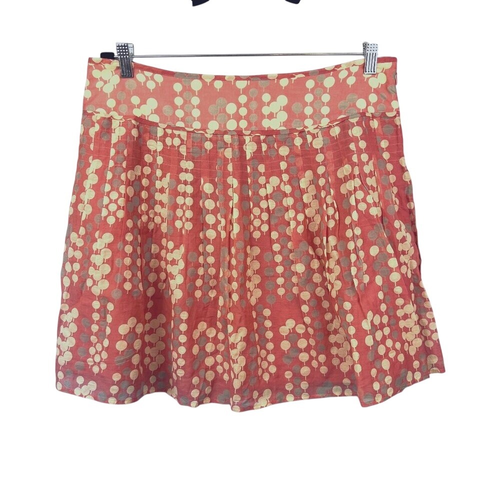 Silk Cotton Blend Pleated Abstract Polka Dot Skirt SZ10 Summer Brunch